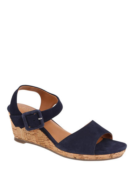 Jones Bootmaker Grazina Leather Wedge Heel Sandals - view 2, Navy