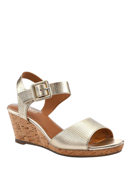 Jones Bootmaker Grazina Leather Wedge Heel Sandals - view 2, Gold