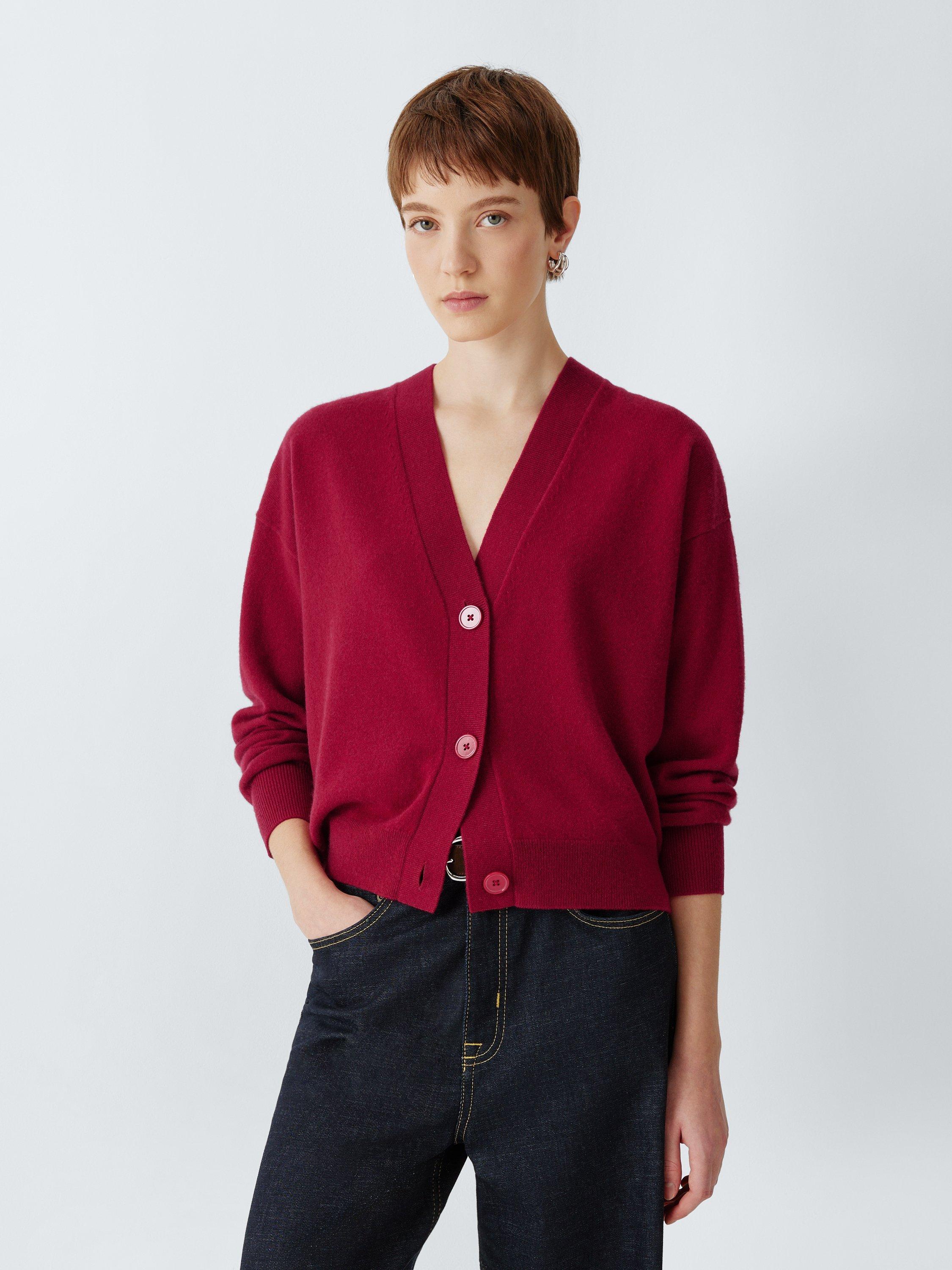 Product image 1 of 6, which shows John Lewis Cashmere V-Neck Cardigan, Red, 8