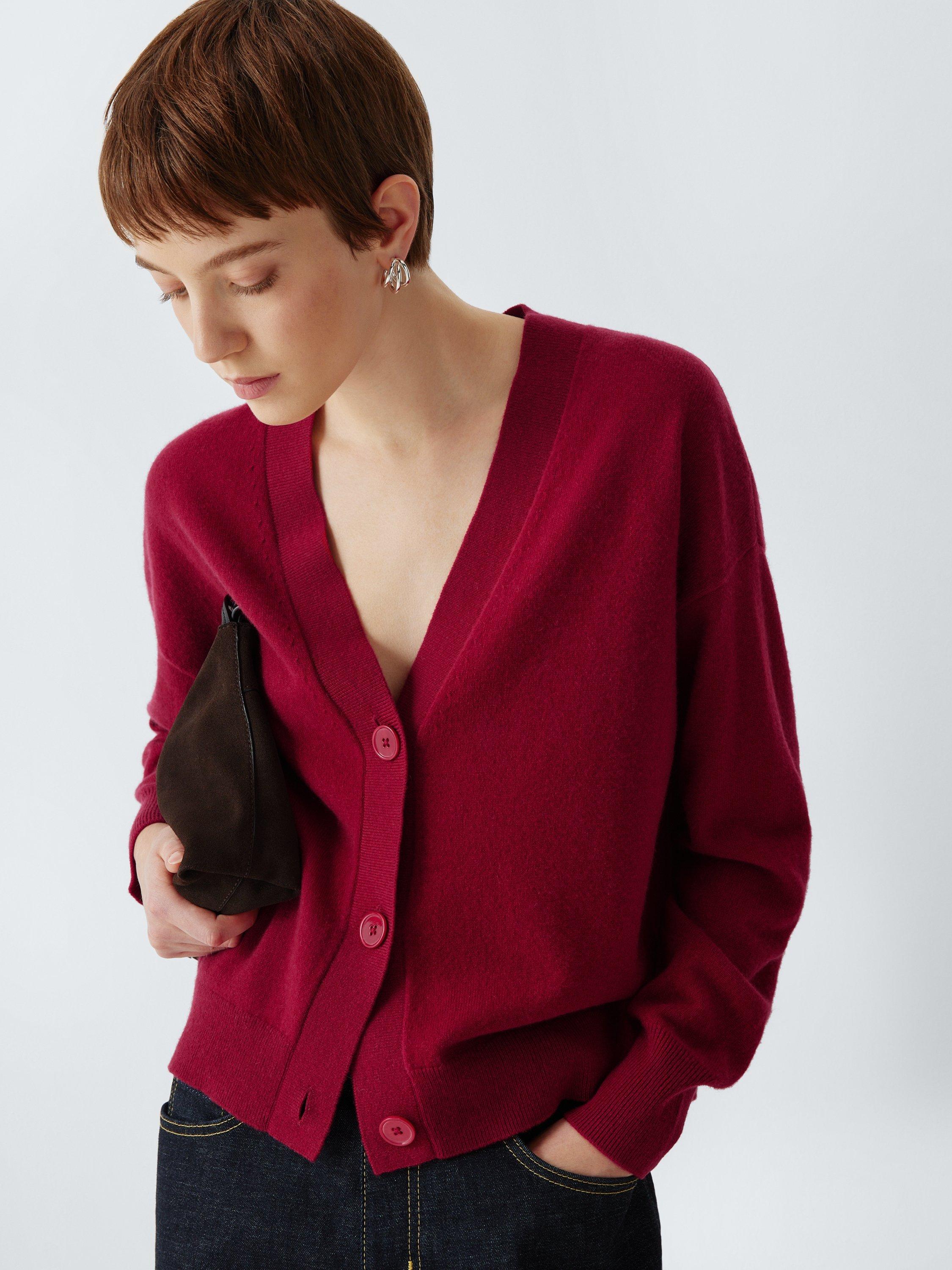 Product image 5 of 6, which shows John Lewis Cashmere V-Neck Cardigan, Red, 8