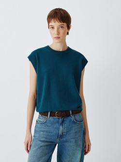 John Lewis Cashmere Crew Neck Cap Sleeve Tank Top, Teal