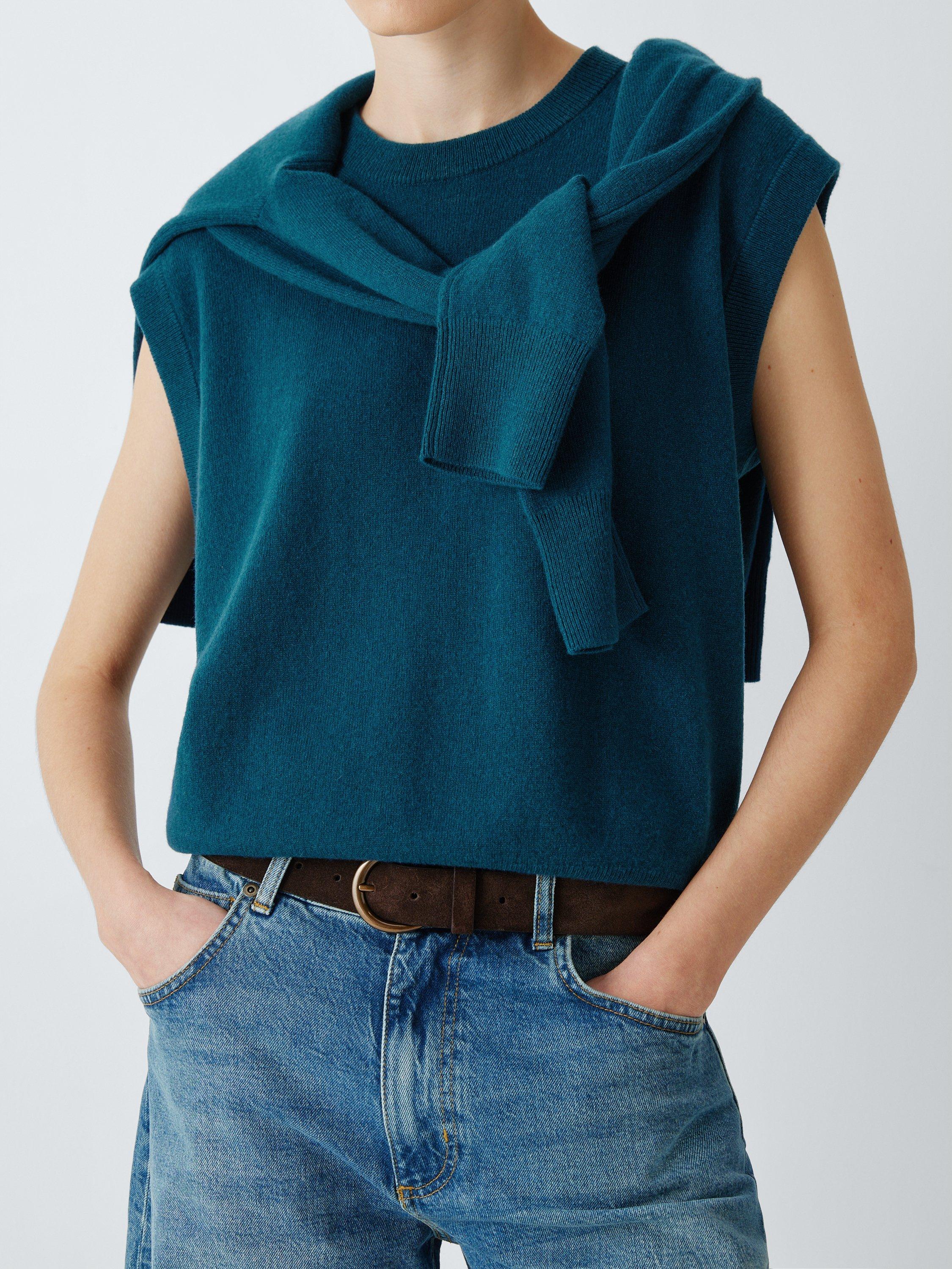 Product image 6 of 6, which shows John Lewis Cashmere Sleeveless Knit Vest, Teal, XS