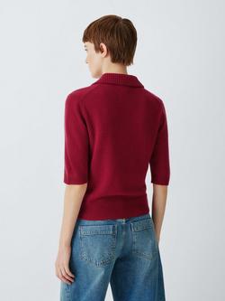 John Lewis Cashmere Short Sleeve Henley Polo Top - view 2, Red