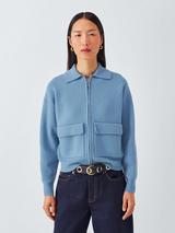 John Lewis Wool Blend Knit Zip Through Jacket, Blue