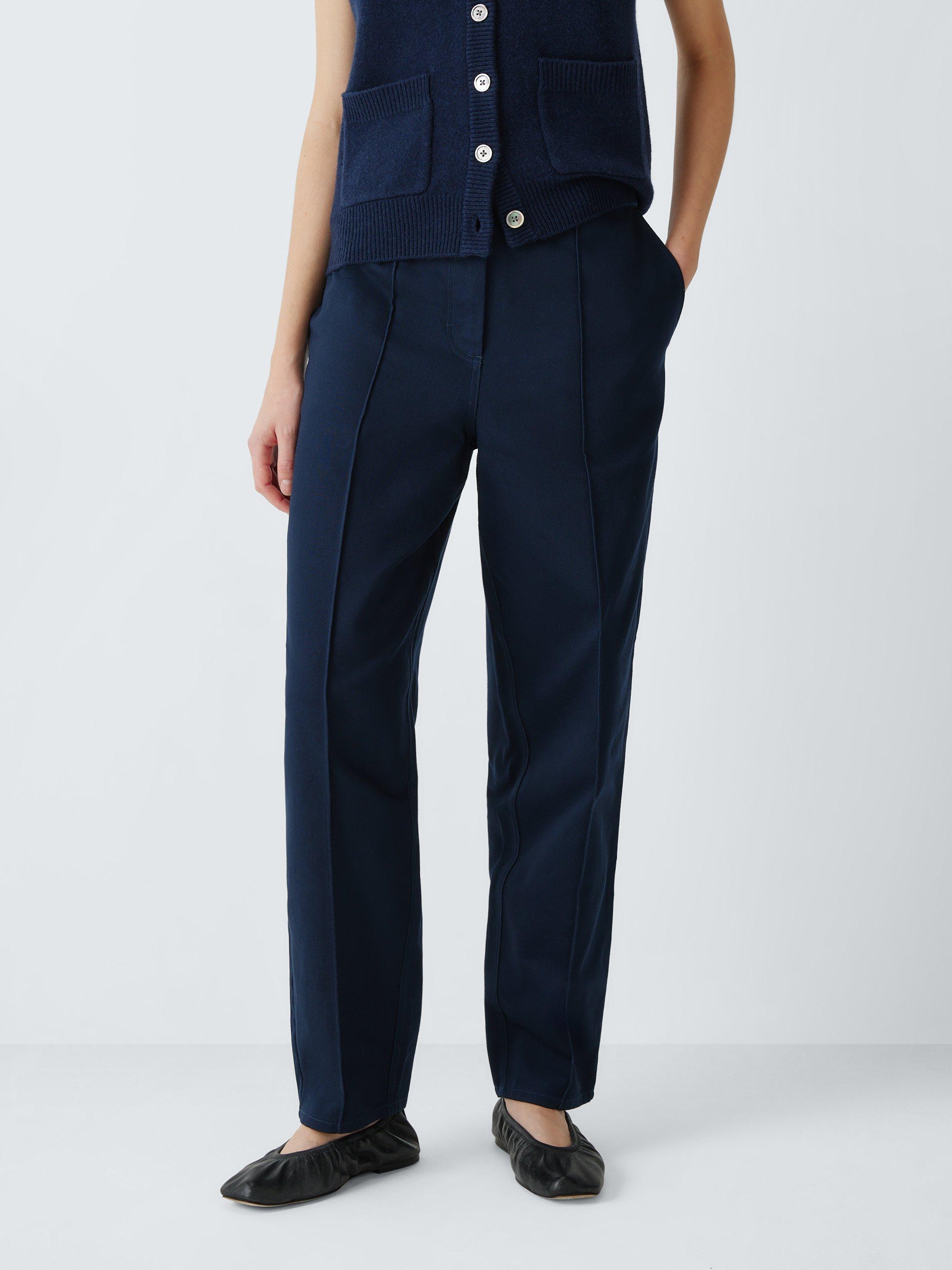 Product image 1 of 7, which shows John Lewis Tapered Leg Twill Trousers, Navy, 8