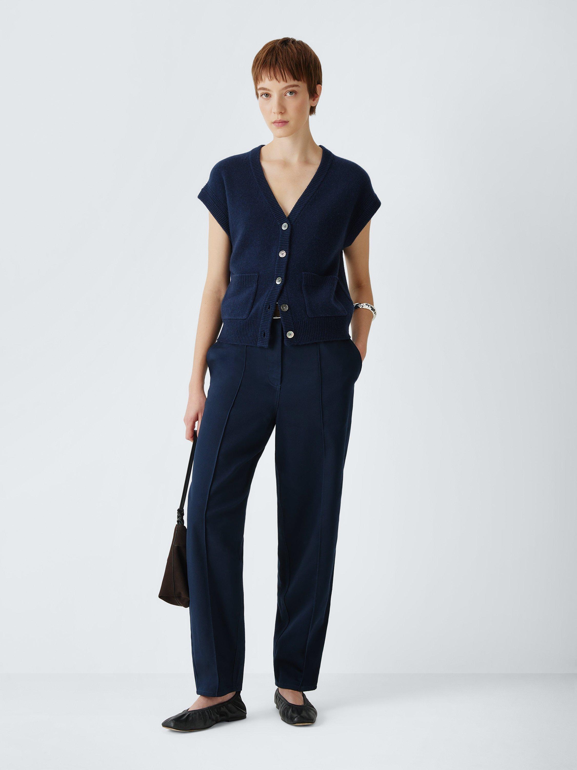 Product image 3 of 7, which shows John Lewis Tapered Leg Twill Trousers, Navy, 8
