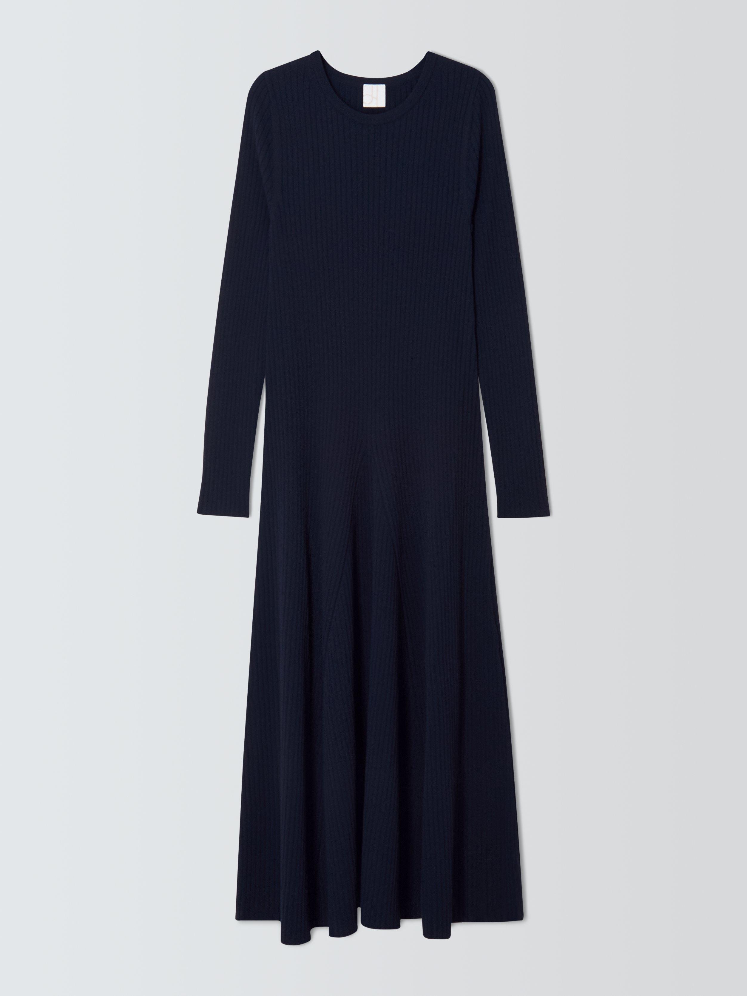 Product image 4 of 6, which shows John Lewis Rib Knit Flared Jumper Dress, Navy, 8