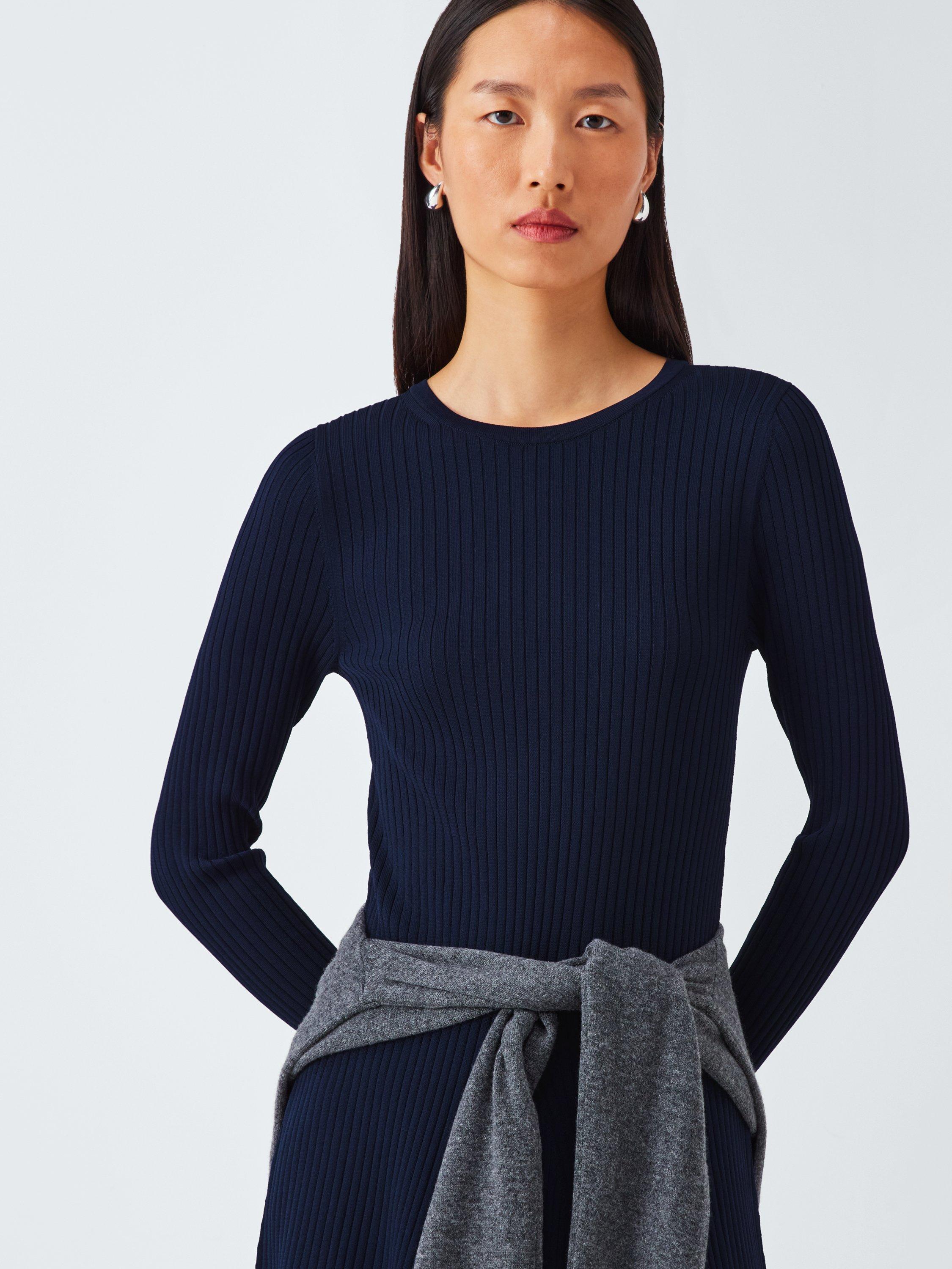 Product image 5 of 6, which shows John Lewis Rib Knit Flared Jumper Dress, Navy, 8