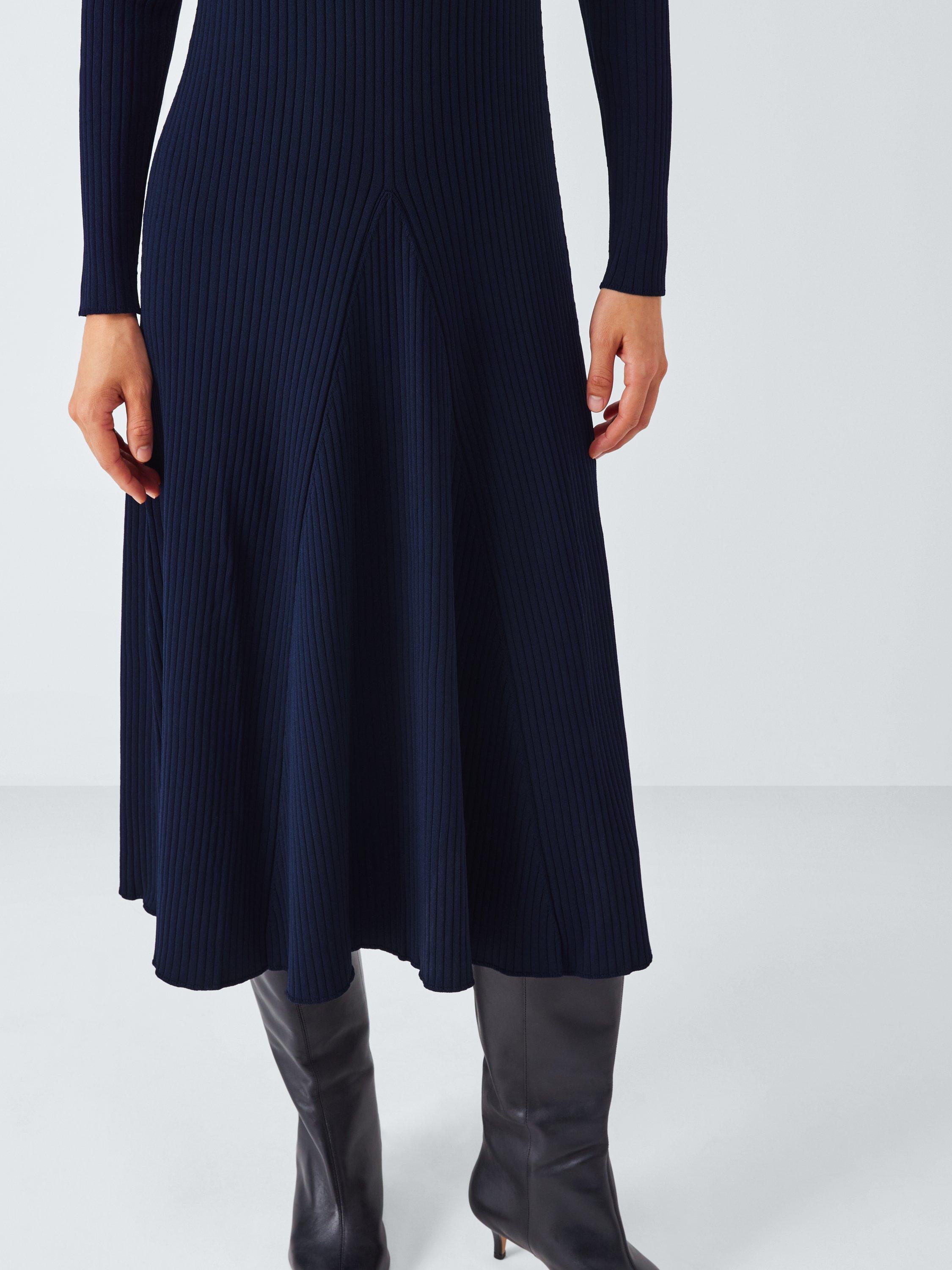 Product image 6 of 6, which shows John Lewis Rib Knit Flared Jumper Dress, Navy, 8