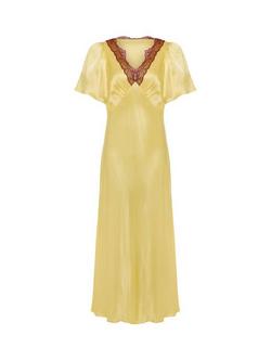 Rewritten Ellis Lace Trim Satin Dress, Butter Yellow, Butter Yellow