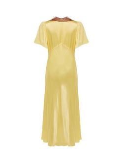 Rewritten Ellis Lace Trim Satin Dress, Butter Yellow - view 2, Butter Yellow