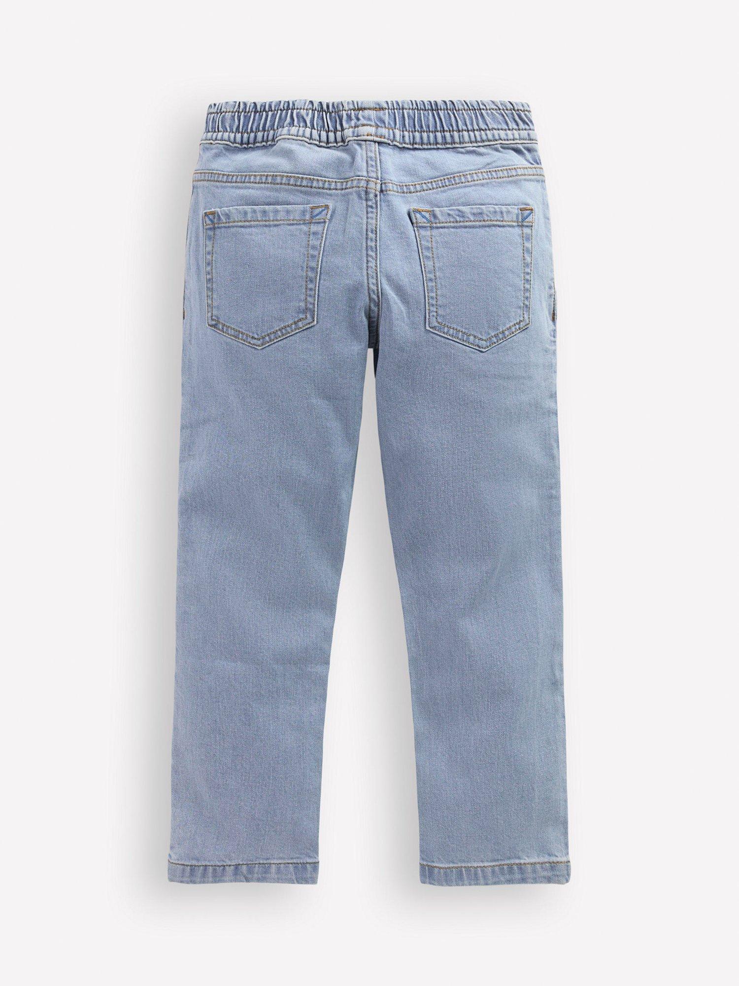 Product image 2 of 3, which shows Mini Boden Kids' Denim Elasticated Pull-On Jeans, Light Wash, 2-3 years