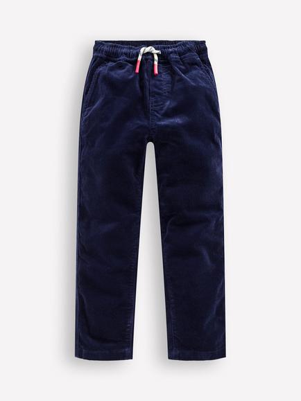 Mini Boden Kids' Cotton Relaxed Drawstring Trousers, College Navy Cord, College Navy Cord