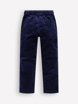 Mini Boden Kids' Cotton Relaxed Drawstring Trousers, College Navy Cord - view 2, College Navy Cord