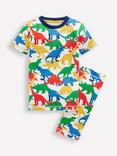 Mini Boden Kids' Cotton Short Sleeved Pyjamas, Multi Dinos