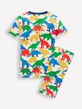 Mini Boden Kids' Cotton Short Sleeved Pyjamas, Multi Dinos