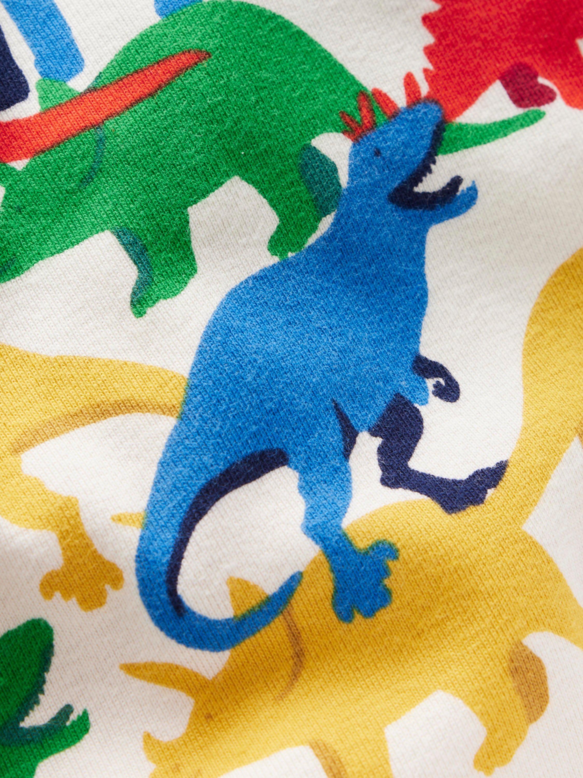 Product image 3 of 3, which shows Mini Boden Kids' Cotton Short Sleeved Pyjamas, Multi Dinos, 3 years