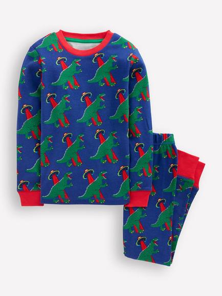 Mini Boden Kids' Cotton Glow In the Dark Long Sleeved Pyjamas, Dino Space, Dino Space