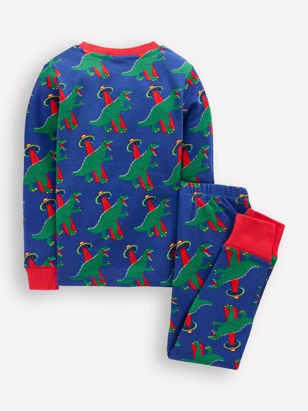 Mini Boden Kids' Cotton Glow In the Dark Long Sleeved Pyjamas, Dino Space - view 2, Dino Space