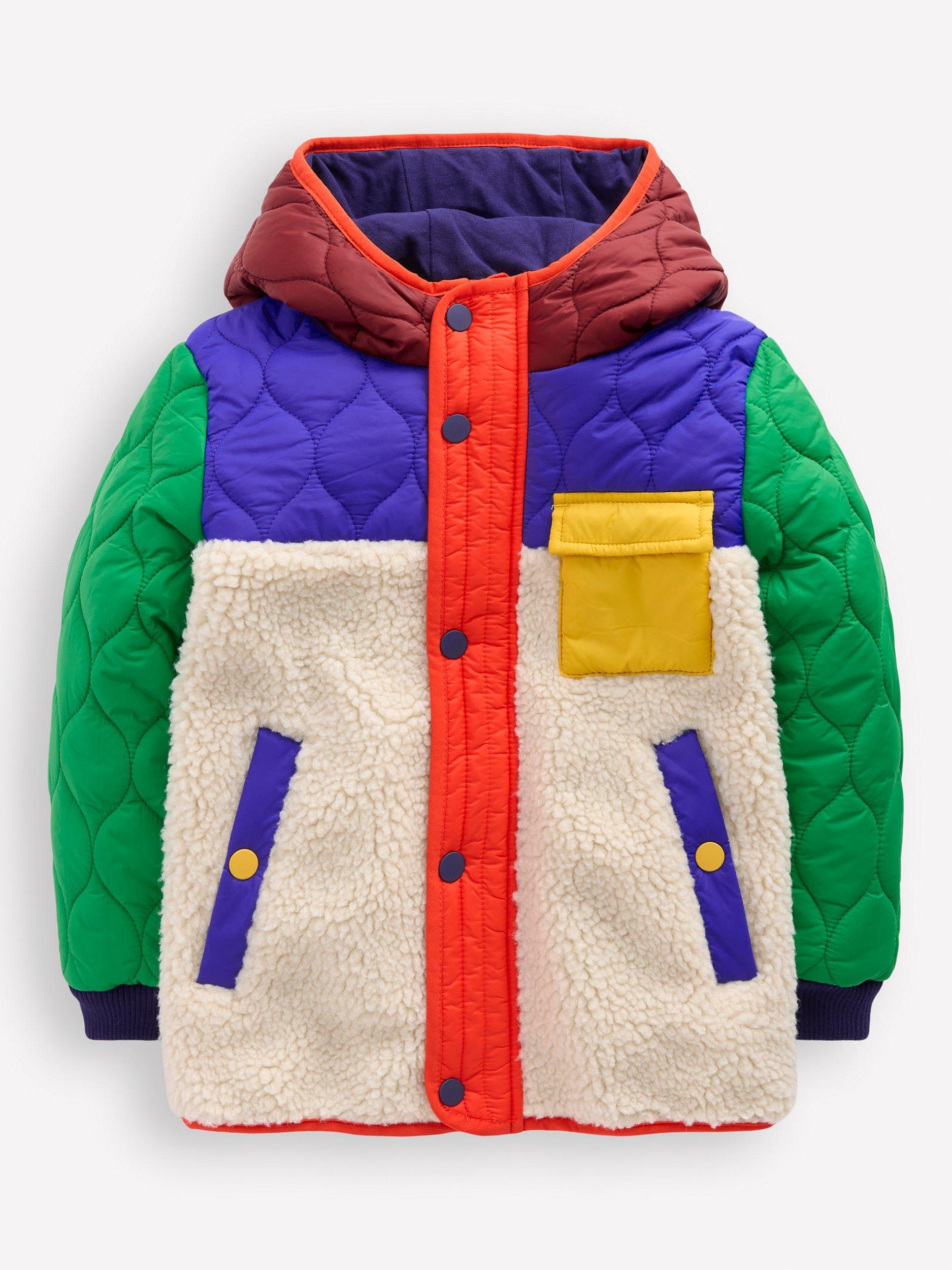 Product image 1 of 5, which shows Mini Boden Kids' Quilted Borg Hooded Jacket, Natural Borg, 11-12 years