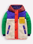Mini Boden Kids' Quilted Borg Hooded Jacket, Natural Borg
