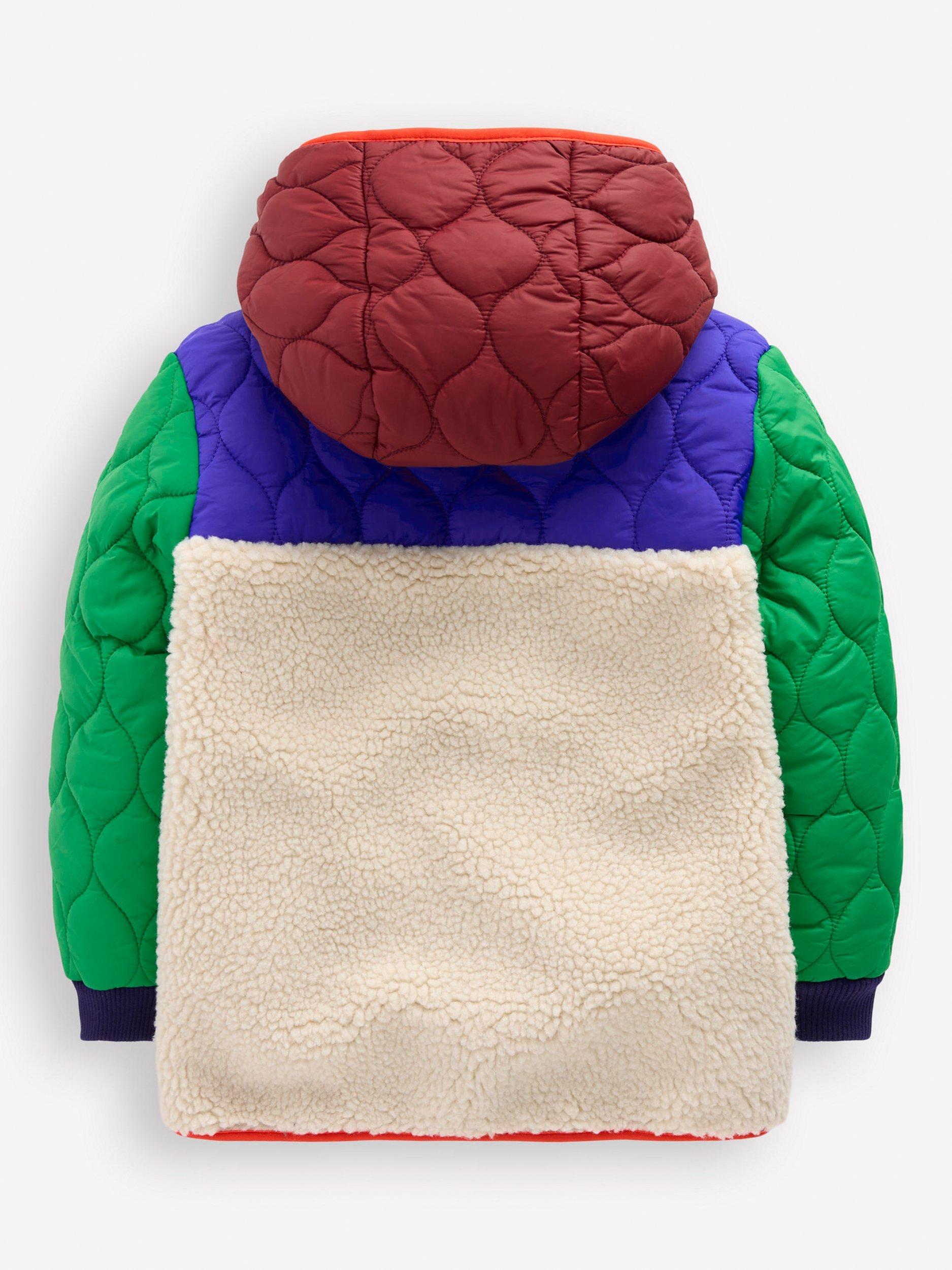 Product image 2 of 5, which shows Mini Boden Kids' Quilted Borg Hooded Jacket, Natural Borg, 11-12 years