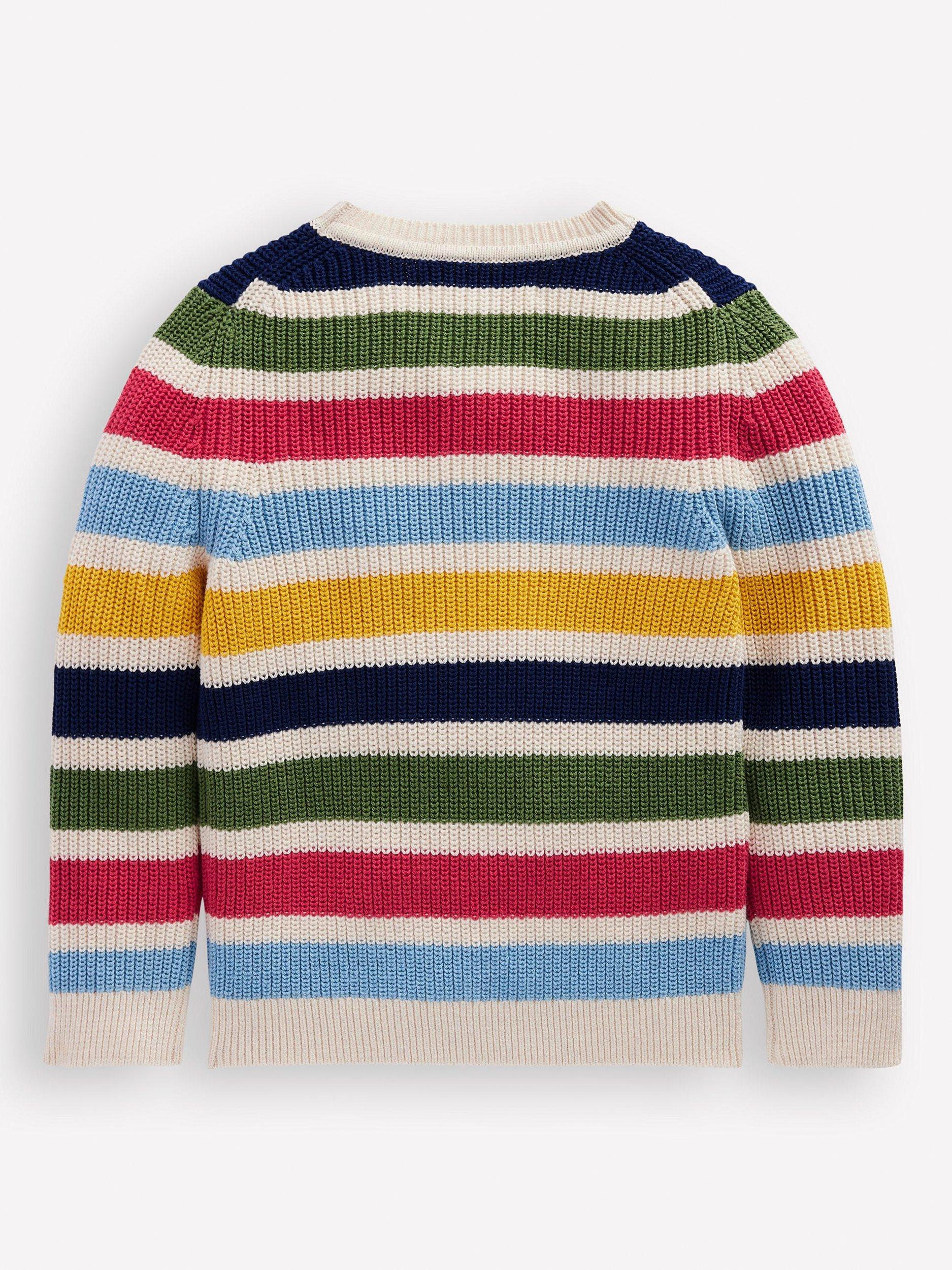 Product image 2 of 3, which shows Mini Boden Kids' Cotton Crew Neck Jumper, Multi Stripe, 2-3 years