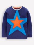 Mini Boden Kids' Star Appliqué Long Sleeve T-Shirt, College Navy Star