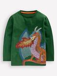 Mini Boden Kids' Cotton Long Sleeved T-Shirt, Shady Green Dragon