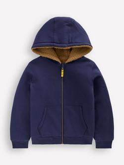 Mini Boden Kids' Borg Reversible Hooded Jacket, Navy, College Navy