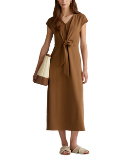 Benetton Tie Detail Jersey Midi Dress, Brown