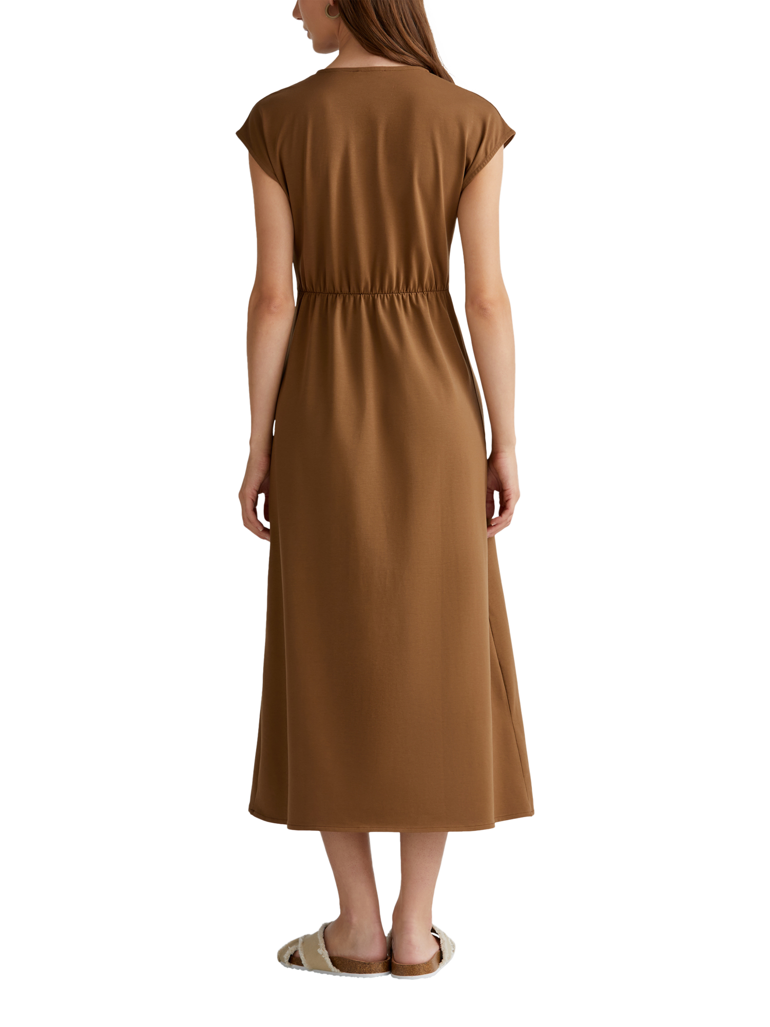 Product image 2 of 3, which shows Benetton Tie Detail Jersey Midi Dress, Brown, XL