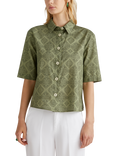 Benetton Abstract Regular Fit 3/4 Sleeve Box Pleat Cotton Shirt