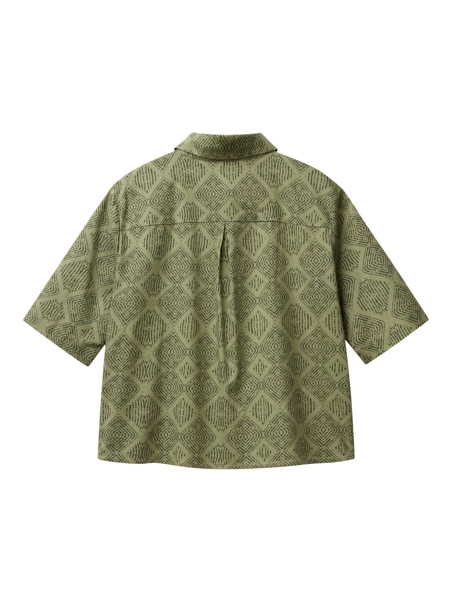Product image 4 of 4, which shows Benetton Abstract Regular Fit 3/4 Sleeve Box Pleat Cotton Shirt, Green/Multi, XS
