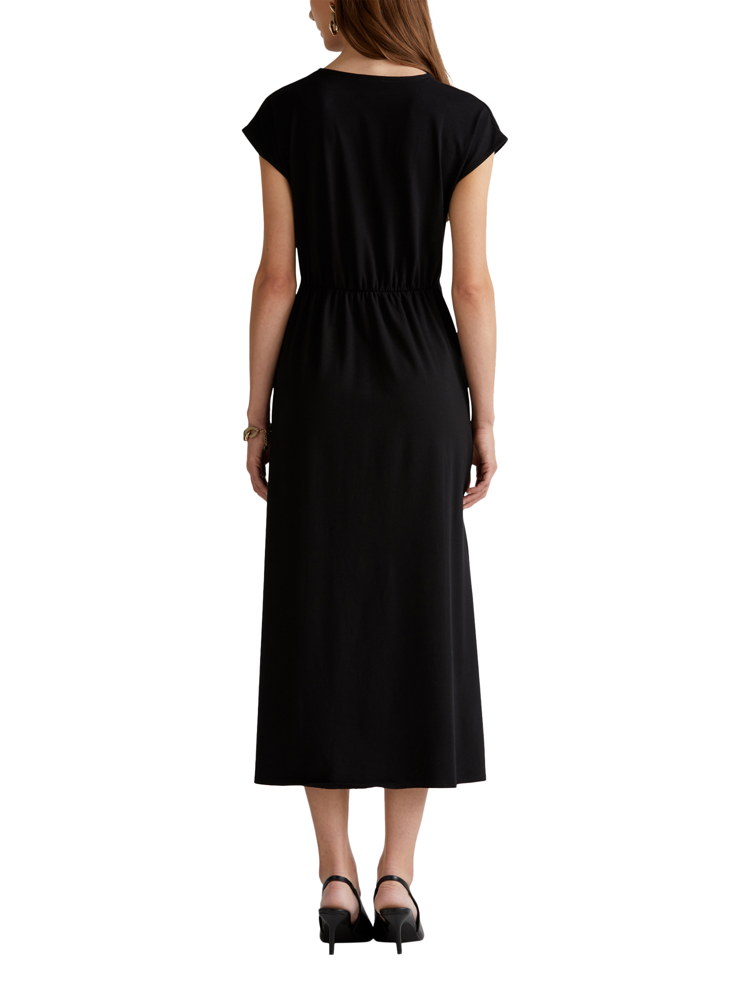 Product image 2 of 3, which shows Benetton Tie Detail Jersey Midi Dress, Black, XS