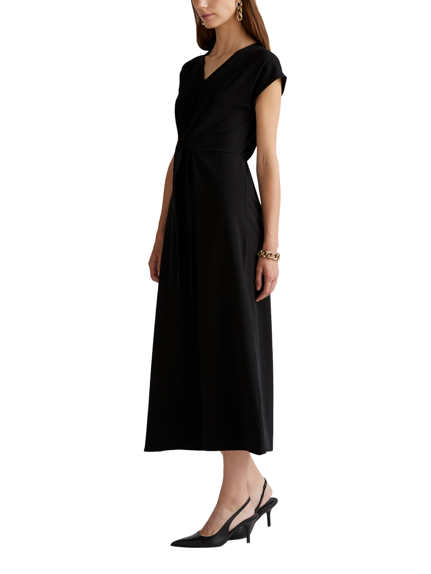 Product image 3 of 3, which shows Benetton Tie Detail Jersey Midi Dress, Black, XS
