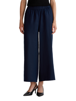 Benetton Wide Leg Pure Linen Trousers, Mid Blue