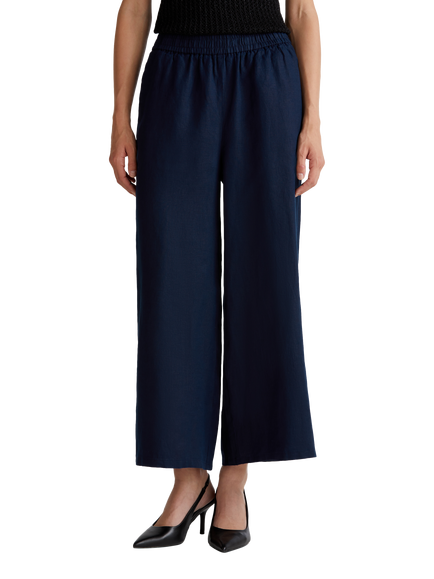 Benetton Wide Leg Pure Linen Trousers, Mid Blue