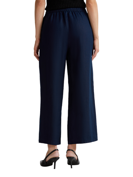 Benetton Wide Leg Pure Linen Trousers - view 2, Mid Blue