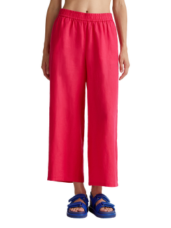 Benetton Wide Leg Pure Linen Trousers, Mid Pink