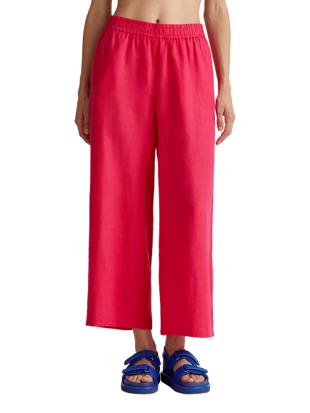 Benetton Wide Leg Pure Linen Trousers, Mid Pink