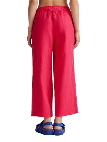 Benetton Wide Leg Pure Linen Trousers - view 2, Mid Pink