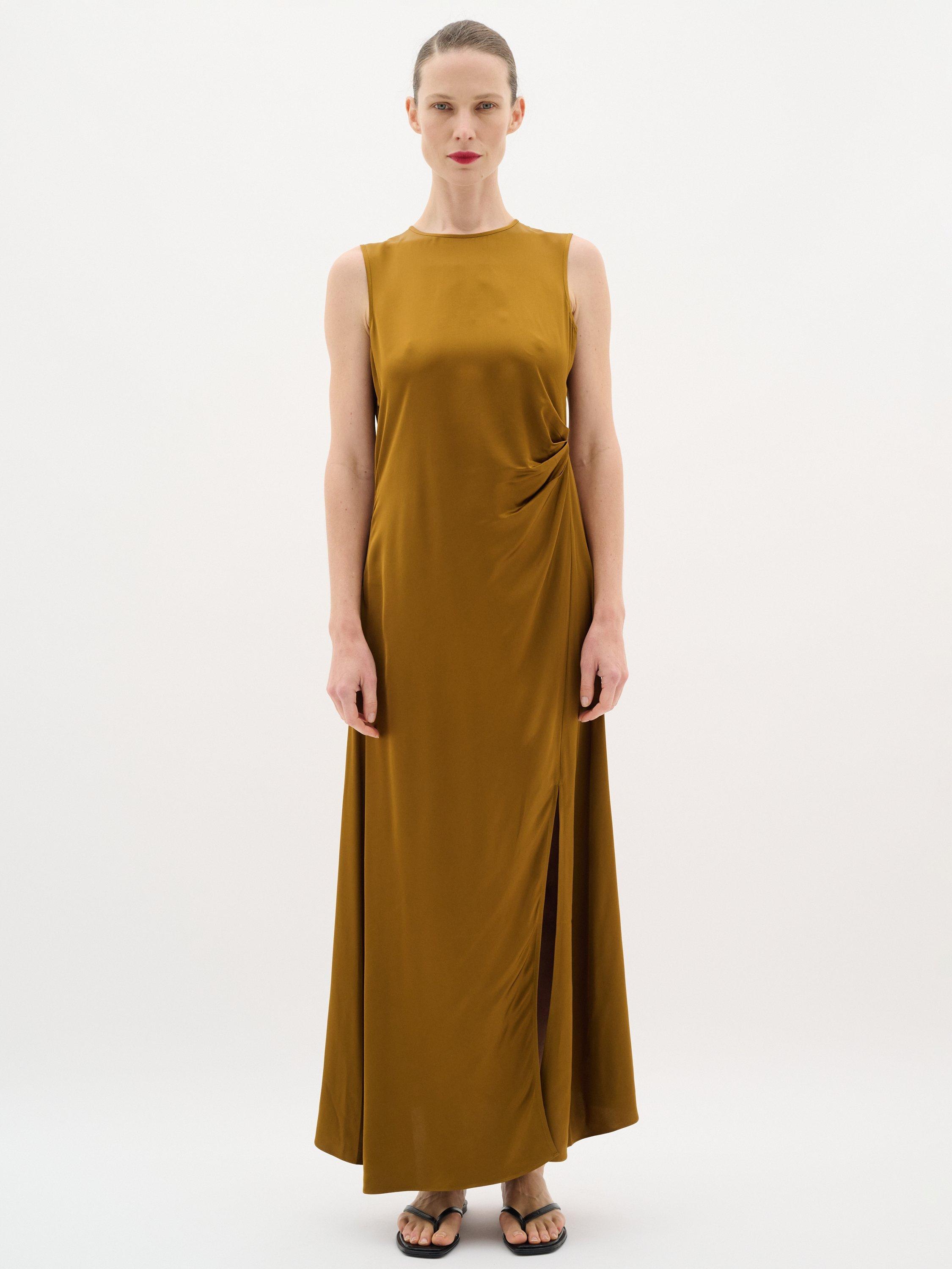 Product image 1 of 5, which shows InWear KaylaIW Round Neck Sleeveless Draped Maxi Dress, Mid Brown, 10