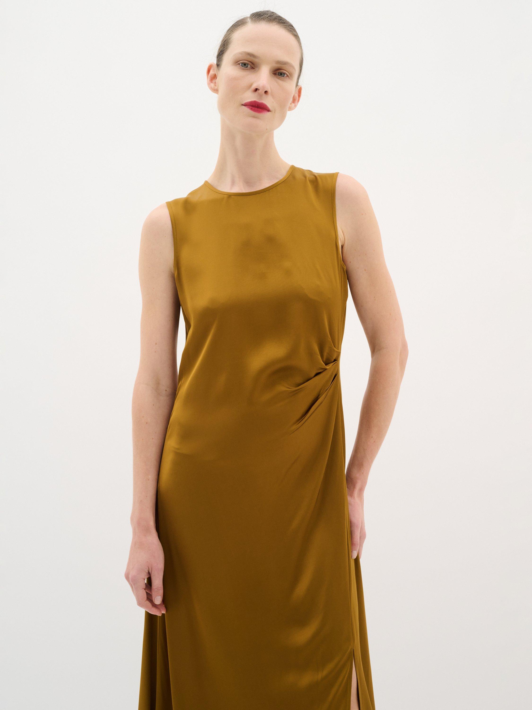 Product image 3 of 5, which shows InWear KaylaIW Round Neck Sleeveless Draped Maxi Dress, Mid Brown, 10