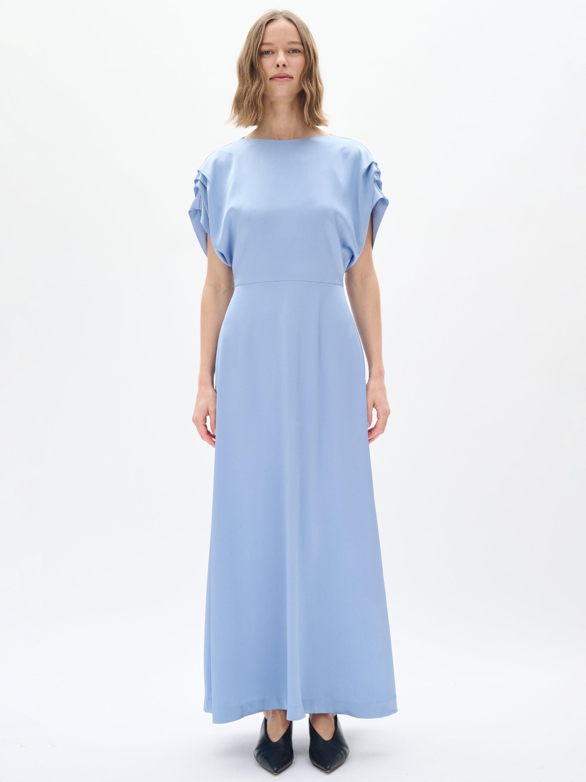 Product image 1 of 6, which shows InWear DakariIW Short Sleeved Flared Midi Dress, Mid Blue, 8