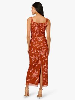 Adrianna Papell Floral Beaded Square Neck Midi Pencil Dress - view 2, Brown/Multi