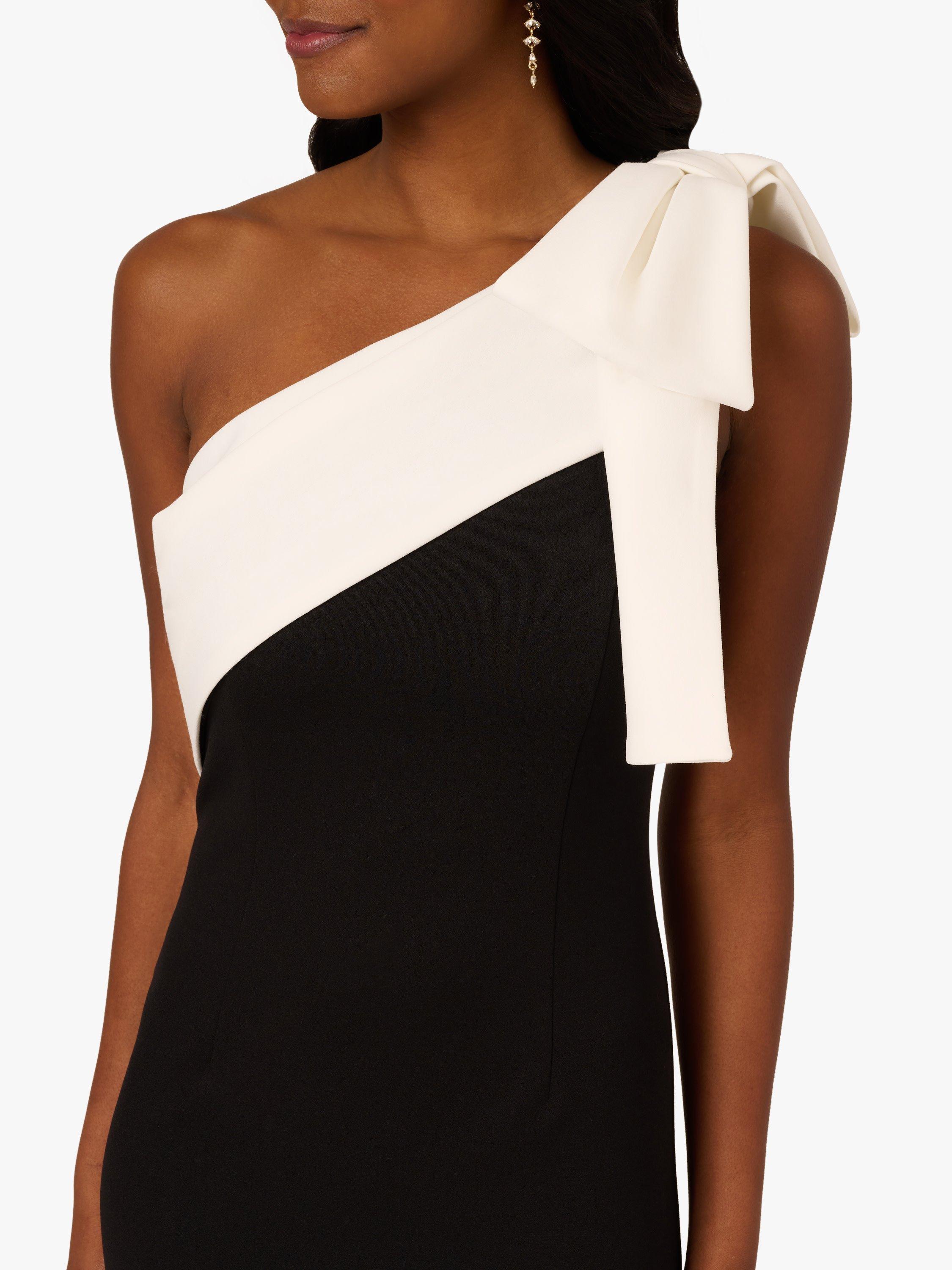 Product image 4 of 6, which shows Adrianna Papell Colour Block Crepe Bow Dress, Black/Ivory, 6