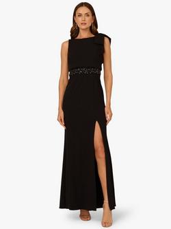 Adrianna Papell V-Back Crepe Popover Beaded Maxi Dress, Black
