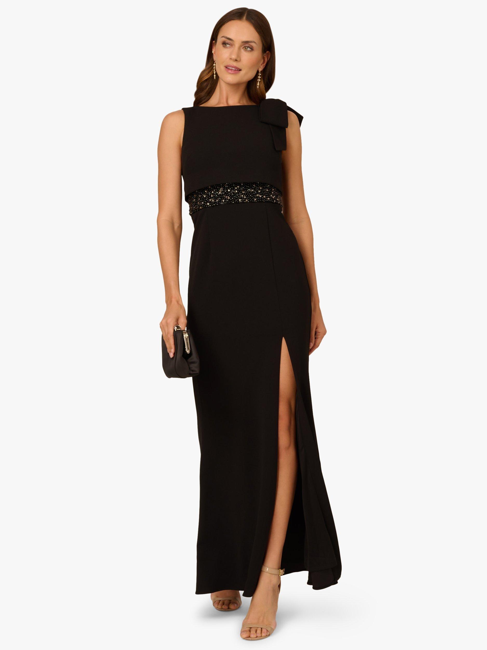 Product image 3 of 6, which shows Adrianna Papell V-Back Crepe Popover Beaded Maxi Dress, Black, 6