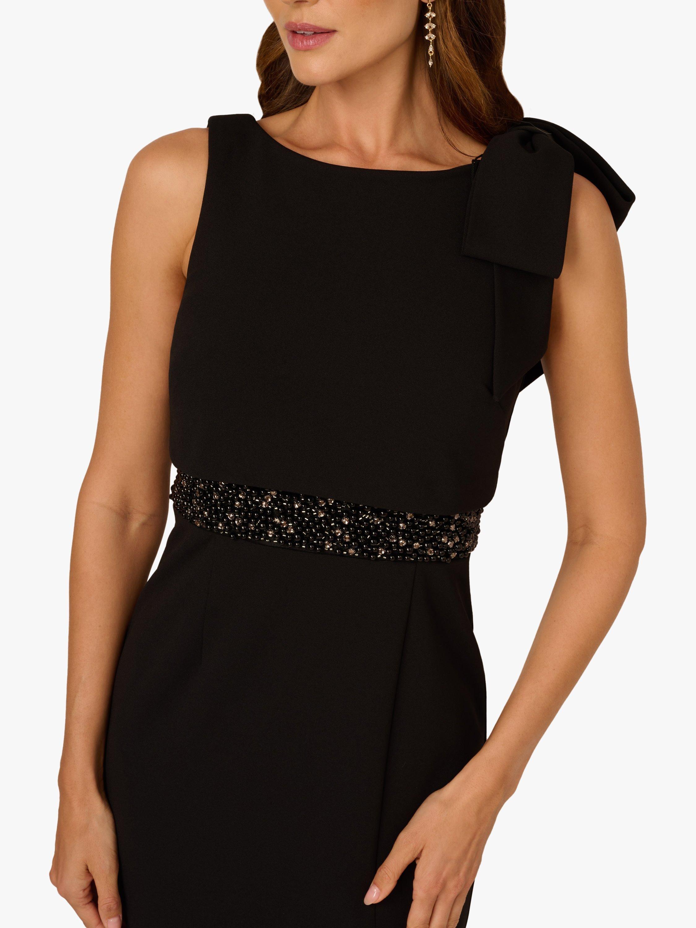 Product image 4 of 6, which shows Adrianna Papell V-Back Crepe Popover Beaded Maxi Dress, Black, 6
